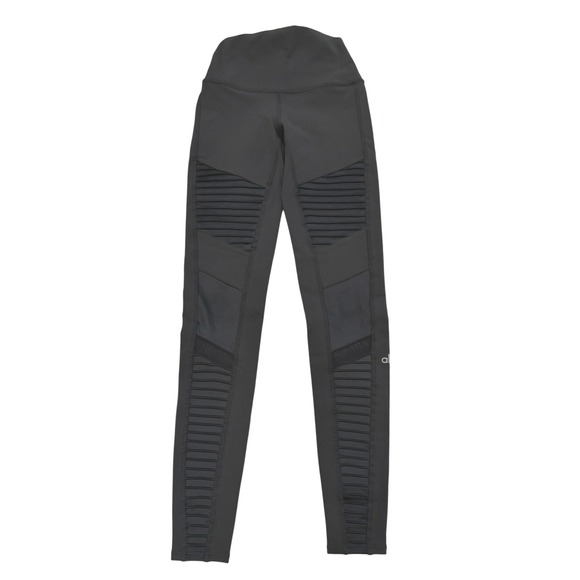 ALO Yoga Pants - Alo Yoga Moto Leggings Anthracite Dark Gray High Waist Mesh XXS 28"‎ Inseam
